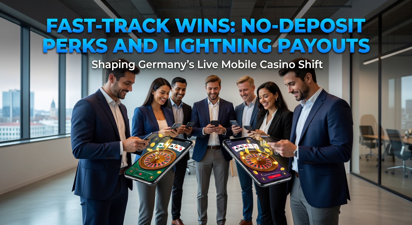 Smartphone mit Live-Casino-App im Vordergrund, umgeben von Symbolen für Boni und schnelle Auszahlungen, die den mobilen Gaming-Trend in Deutschland illustrieren