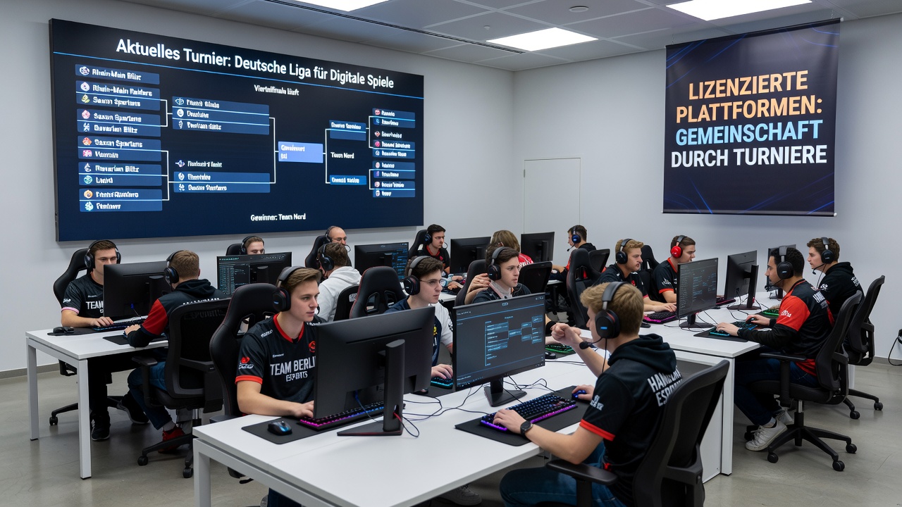 Spieler beteiligen sich an einem Online-Turnier auf einer lizenzierten deutschen Gaming-Plattform und interagieren in Echtzeit